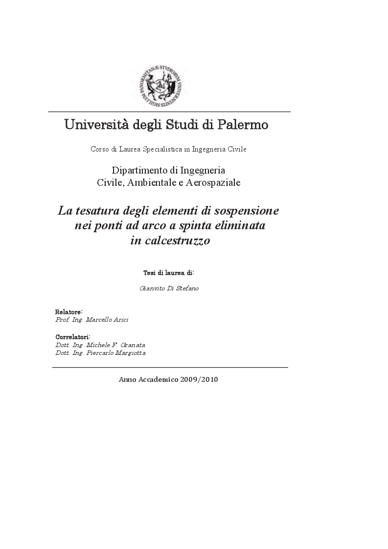 Anteprima della tesi: La tesatura degli elementi di sospensione nei ponti ad arco a spinta eliminata in calcestruzzo, Pagina 1