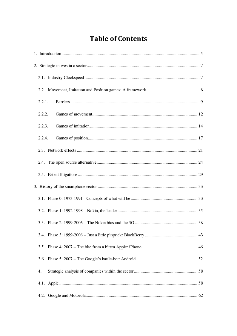 Indice della tesi: Smart wars: strategies and future directions in the smartphone sector, Pagina 1