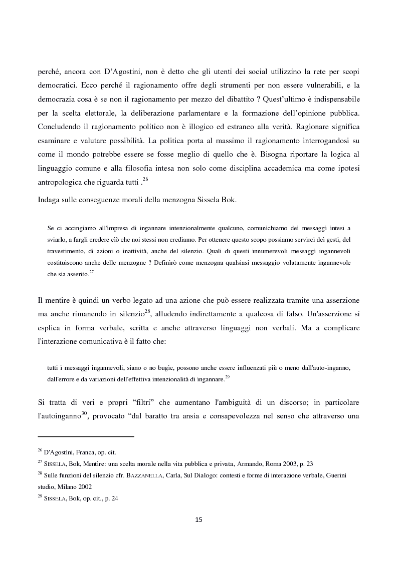 Estratto dalla tesi: Tecniche linguistiche e argomentative per diffondere il falso. Come Berlusconi ha plasmato mondi fittizi usando la retorica.