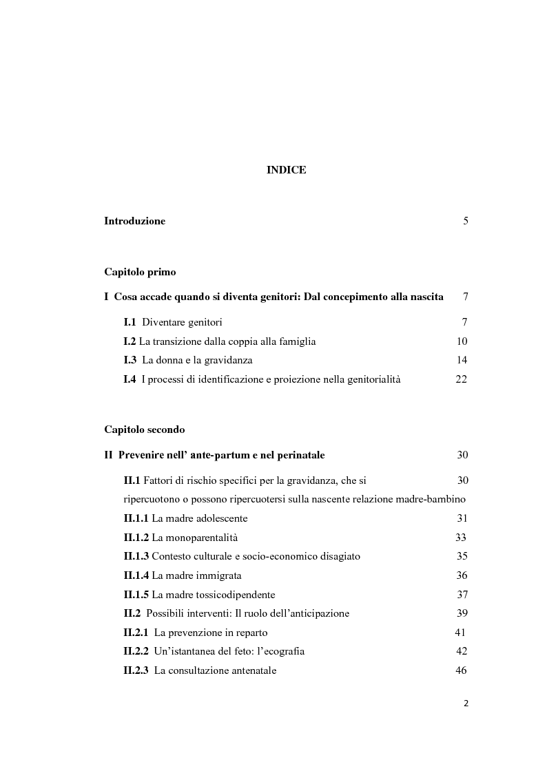 Indice della tesi: Prevenire ed Intervenire in Presenza del Rischio Evolutivo, Pagina 1