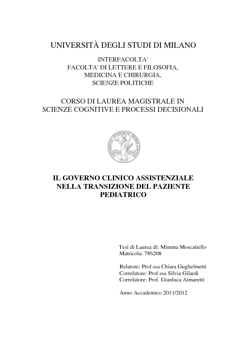 Anteprima della tesi: Il governo clinico assistenziale nella transizione del paziente pediatrico, Pagina 1