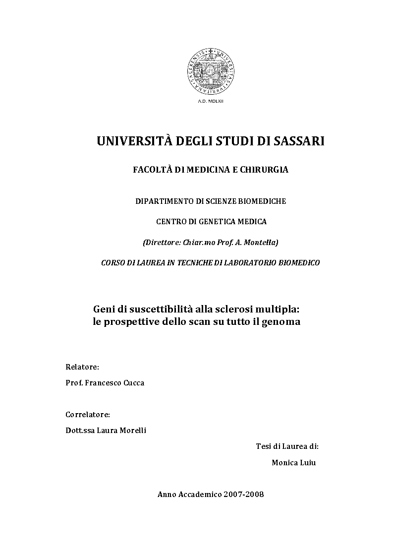 Anteprima della tesi: Geni di suscettibilità alla sclerosi multipla: le prospettive dello scan su tutto il genoma, Pagina 1