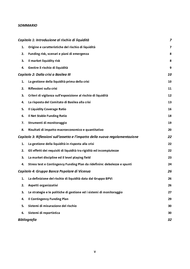 Indice della tesi: The Liquidity Risk Management in response to the crisis: the case of Banca Popolare di Vicenza, Pagina 1