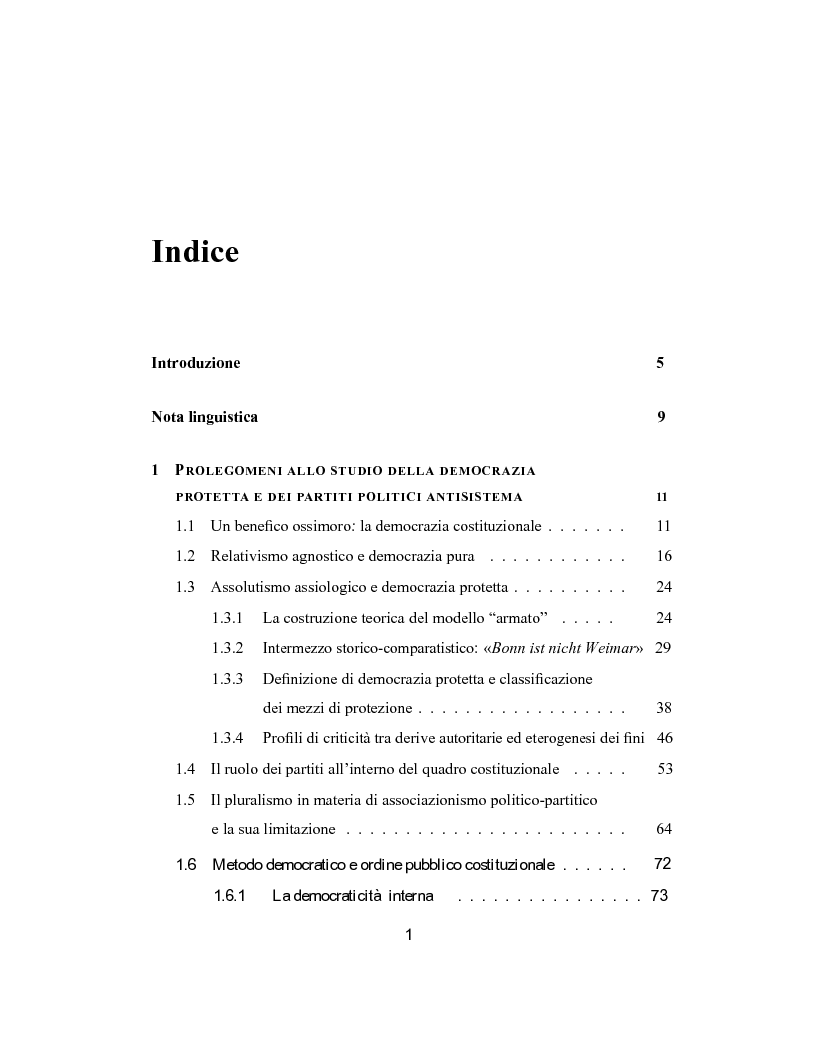 Indice della tesi: La posizione costituzionale dei partiti politici ''anti-sistema'' nell'ordinamento giuridico spagnolo: dallo scioglimento ex auctoritate di Batasuna alla legalizzazione di Sortu, Pagina 1