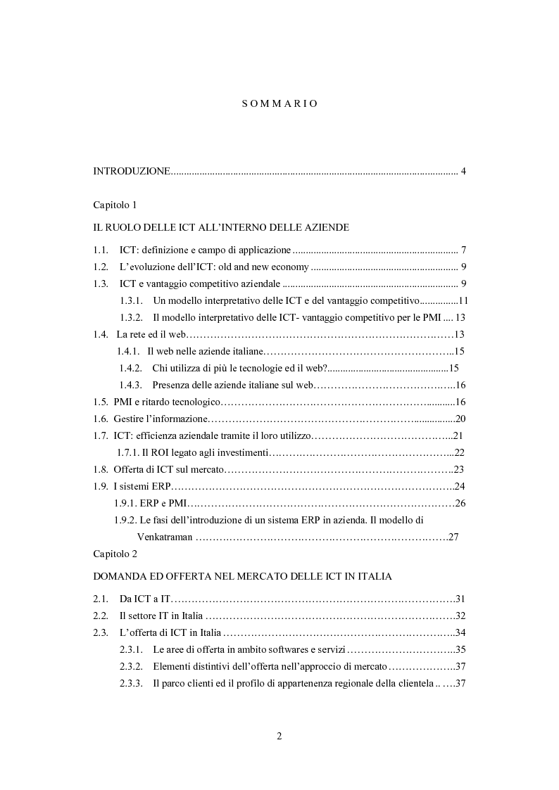 Indice della tesi: Il ruolo delle ICT nelle aziende: domanda ed offerta di nuove tecnologie nel mercato italiano delle piccole imprese, Pagina 1