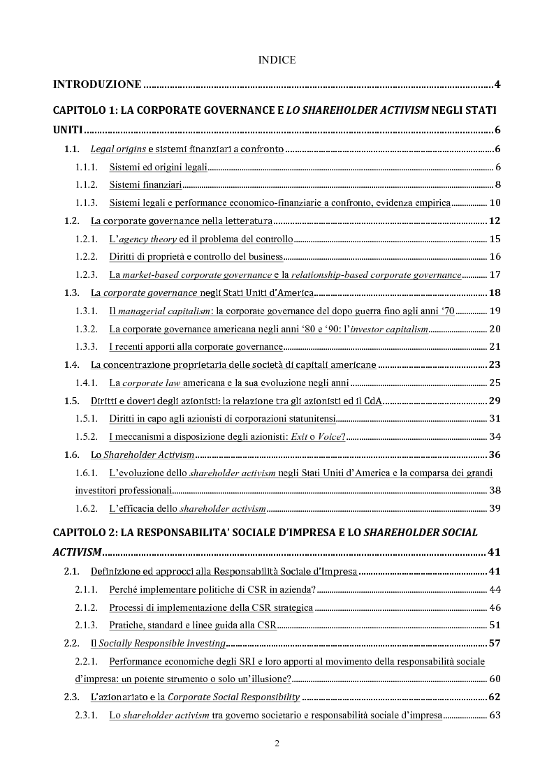 Indice della tesi: Lo shareholder activism negli Stati Uniti: un'analisi empirica dei social proposals nelle imprese Fortune 250, Pagina 1