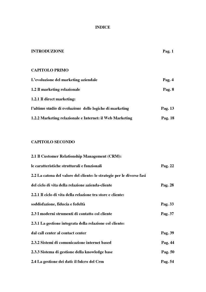 Indice della tesi: Customer Relationship Management (CRM), Pagina 1