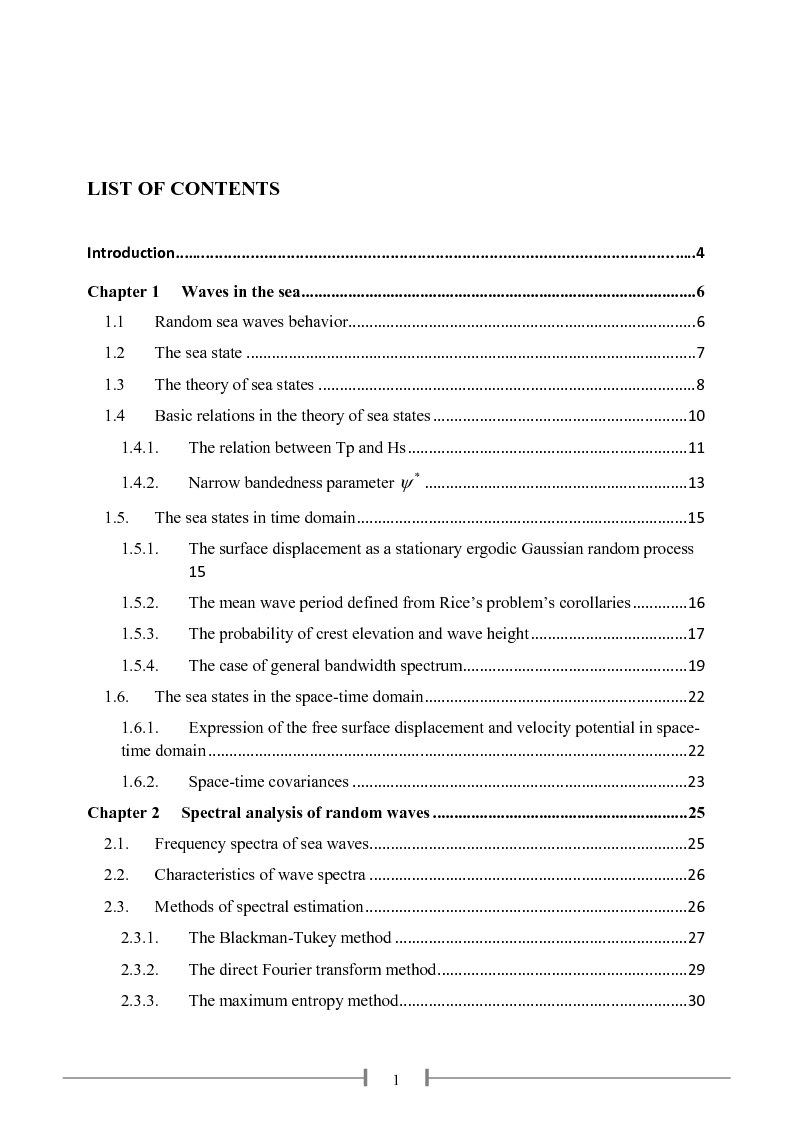 Indice della tesi: Spectral Analysis and non-linear high wave groups in wind generated sea states, Pagina 1
