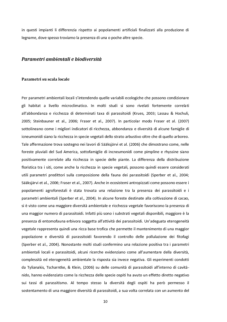 Estratto dalla tesi: Presenza ed abbondanza di imenotteri parassitoidi in relazione ai parametri strutturali ed ambientali delle foreste planiziali della Pianura Padana orientale