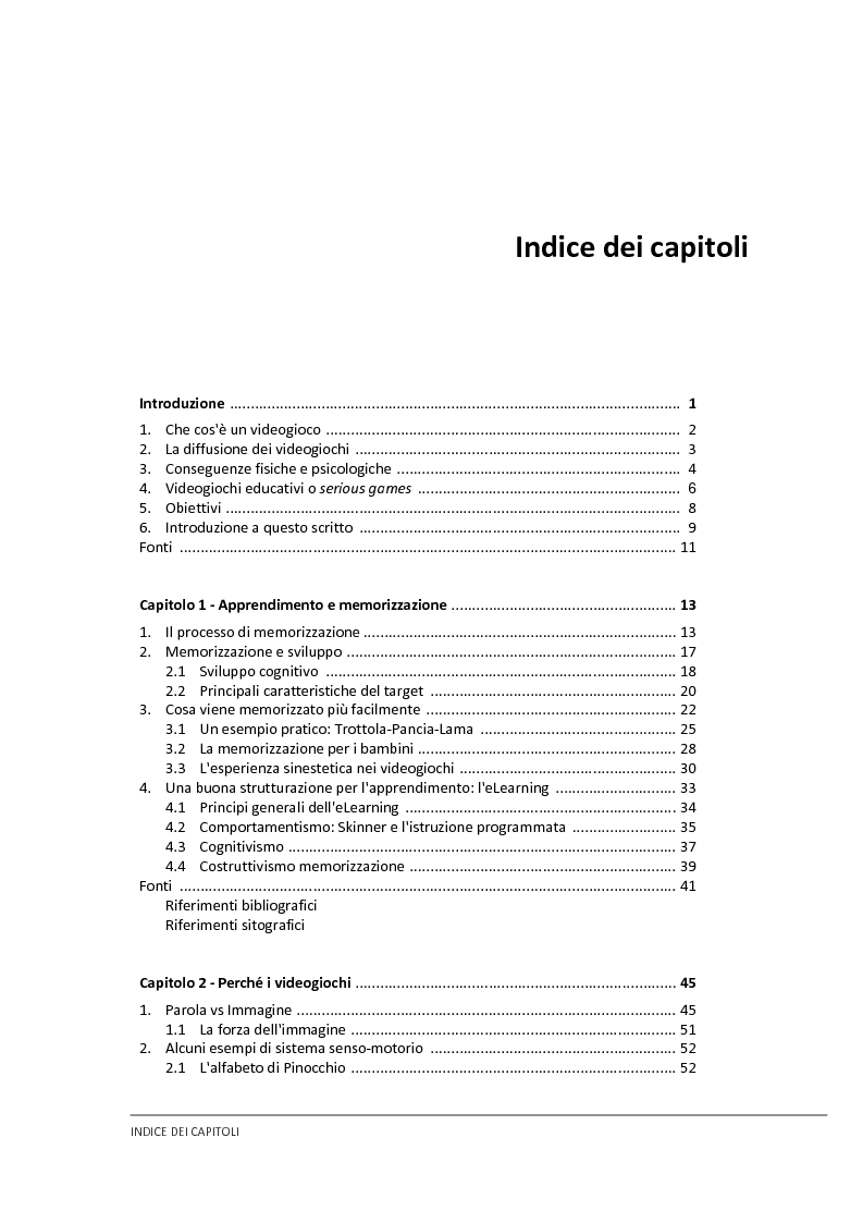 Indice della tesi: Gioco imparando - Progettazione e realizzazione di un videogioco didattico per bambini per la sensibilizzazione sulla raccolta differenziata, Pagina 1