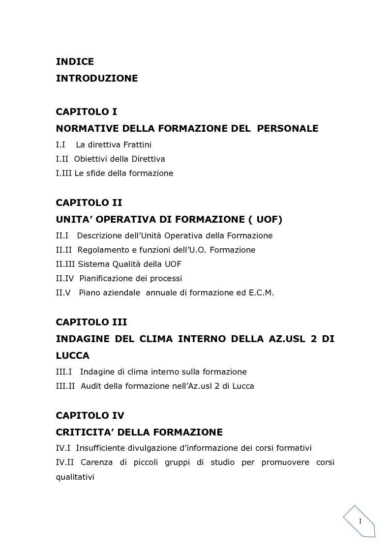 Indice della tesi: Formazione continua e permanente nelle professioni sanitarie, Pagina 1