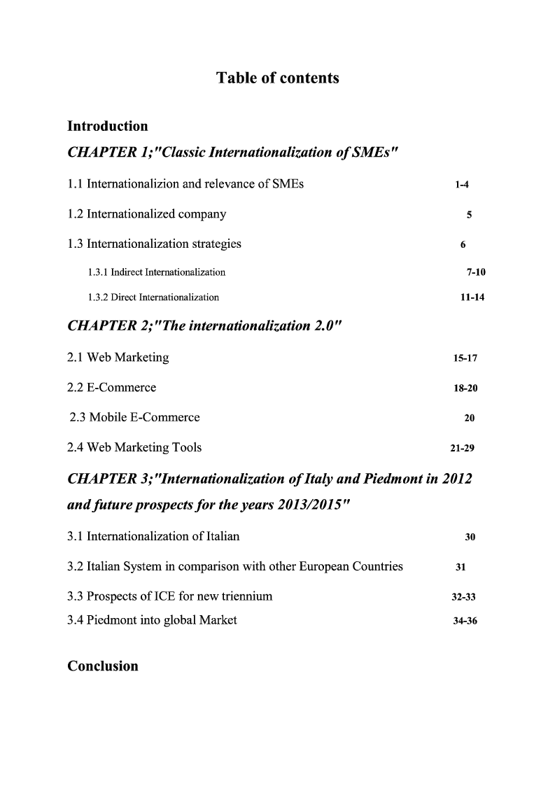 Indice della tesi: The internationalization of SMEs, Pagina 1