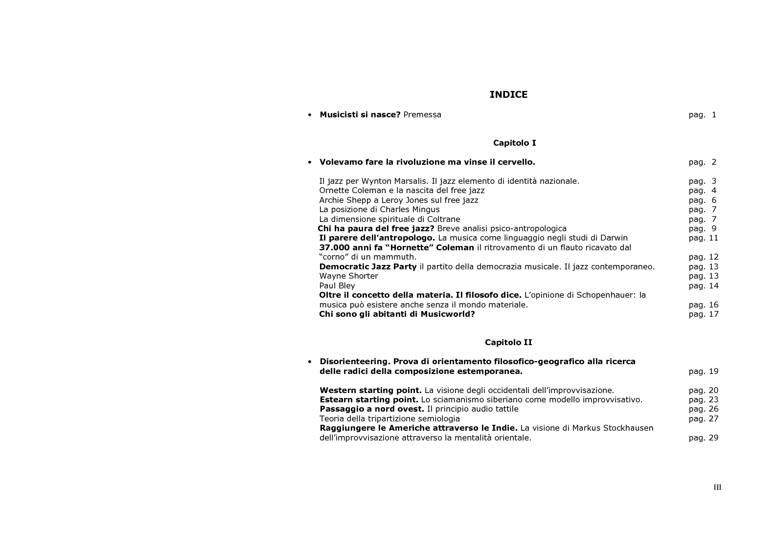 Indice della tesi: Neurologia e sociologia del jazz moderno, Pagina 1
