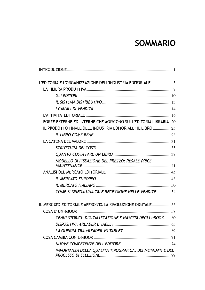Indice della tesi: Il mercato editoriale affronta la rivoluzione digitale, Pagina 1