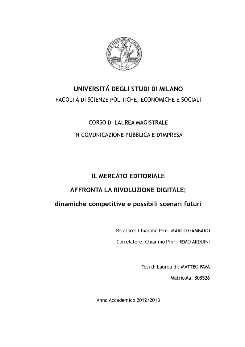 Anteprima della tesi: Il mercato editoriale affronta la rivoluzione digitale, Pagina 1