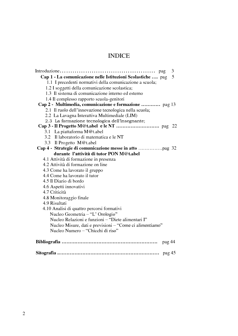 Indice della tesi: La comunicazione formativa e didattica nella scuola dell'autonomia, Pagina 1