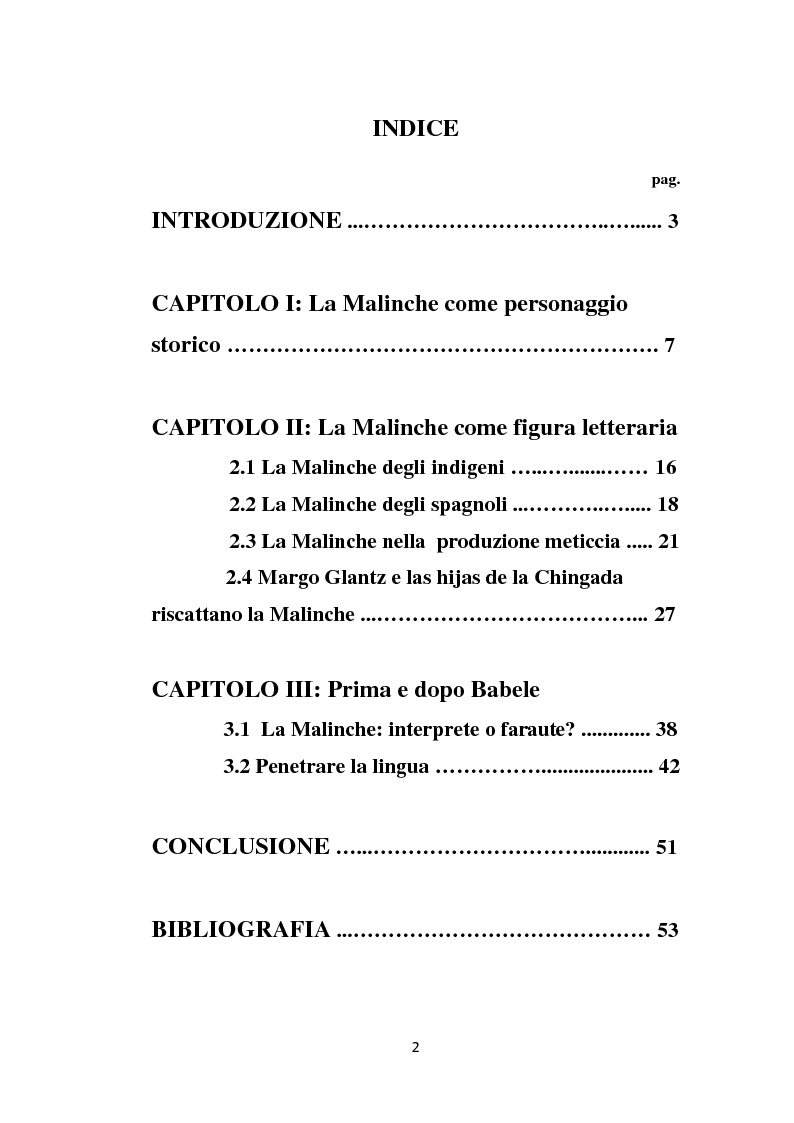 Indice della tesi: La Malinche e il Potere della Parola, Pagina 1