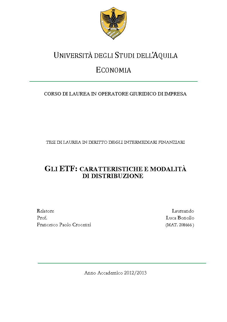 Anteprima della tesi: Gli ETF: caratteristiche e modalità di distribuzione, Pagina 1