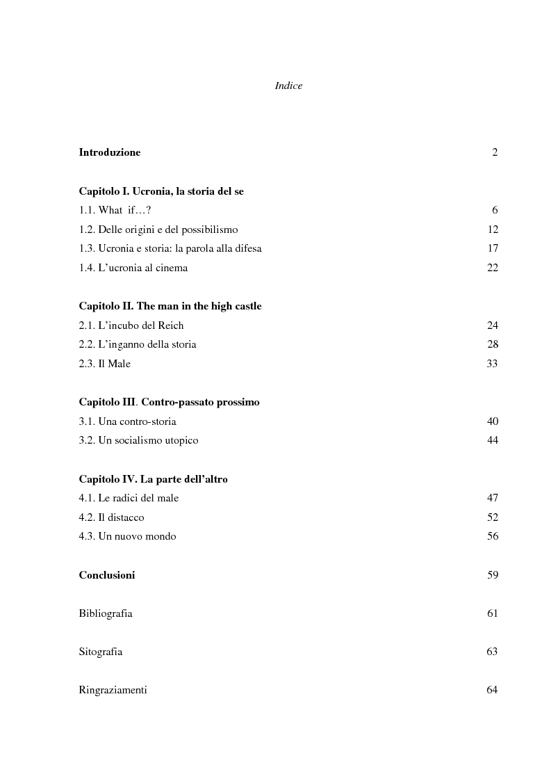 Indice della tesi: Heterocosmica ucronici - Realtà alternative in Dick, Morselli e Schmitt, Pagina 1