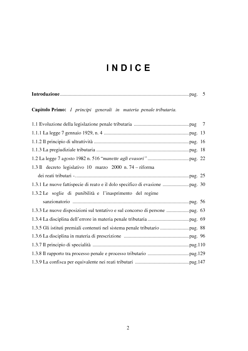 Indice della tesi: La Normativa penale-tributaria. Evoluzione e Peculiarità, Pagina 1