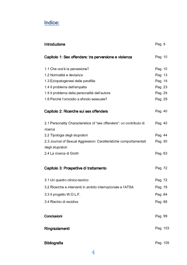 Indice della tesi: Sex Offenders, Pagina 1