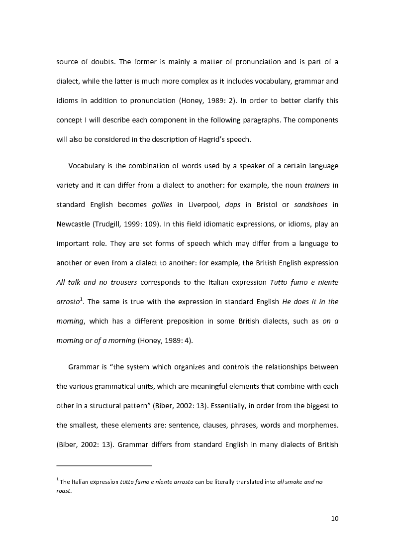 Estratto dalla tesi: Translating Accent and Colloquial Language of a Literary Character: Hagrid in Harry Potter and the Prisoner of Azkaban