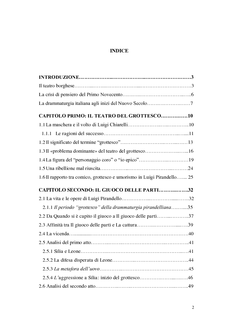 Indice della tesi: Il teatro del grottesco e Il giuoco delle parti di Luigi Pirandello, Pagina 1