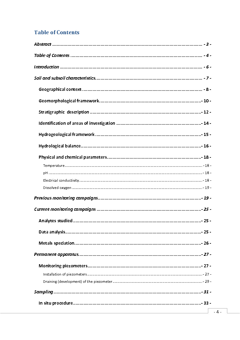 Indice della tesi: Study for the evaluation of the natural origin of the presence of iron and manganese in groundwater. Site of national interest 'Lower Basin Chienti River', Pagina 1