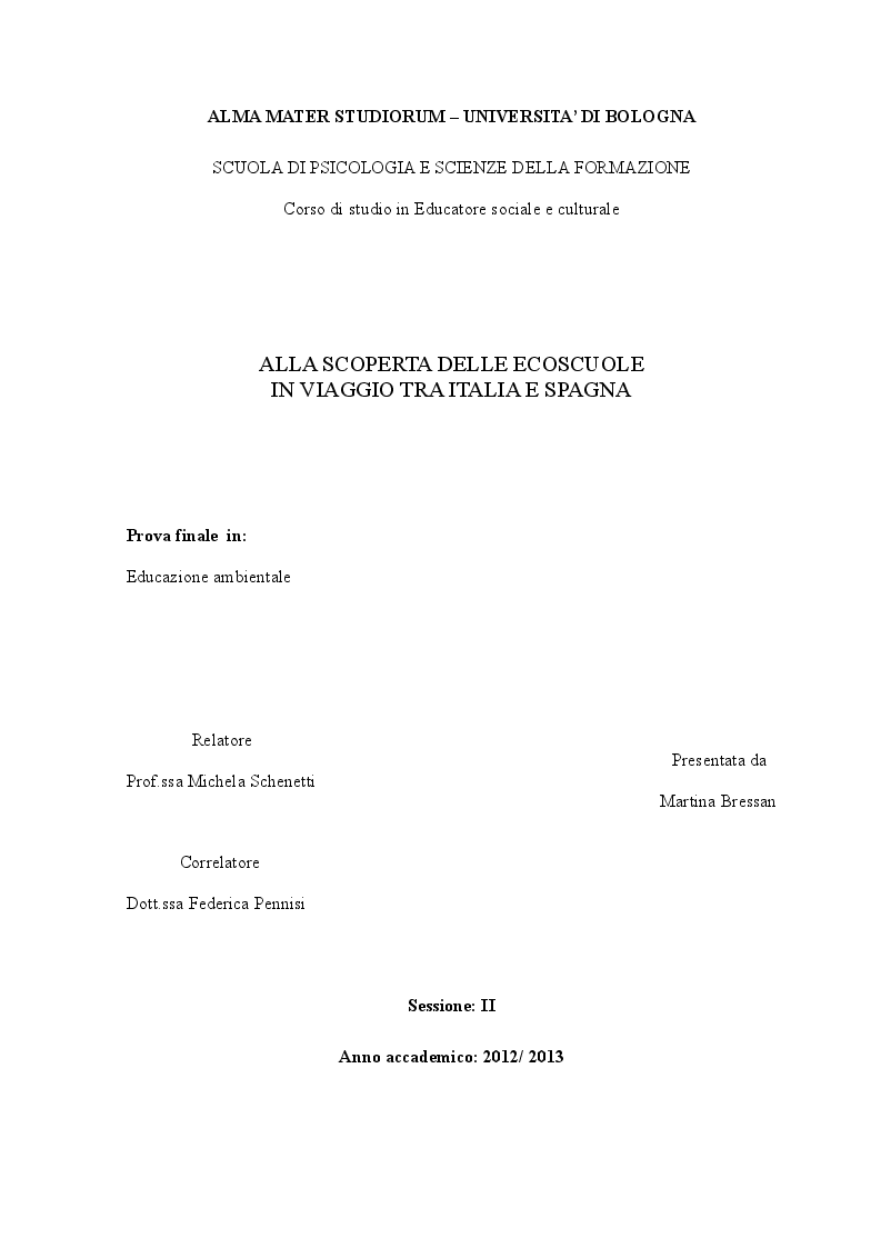 Anteprima della tesi: Alla scoperta delle ecoscuole in viaggio tra Italia e Spagna, Pagina 1