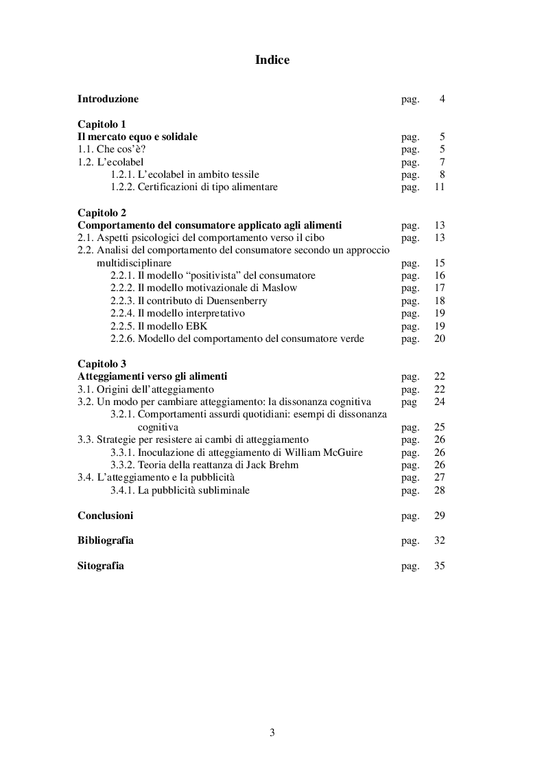 Indice della tesi: I consumi alimentari: atteggiamenti e comportamenti in una prospettiva psicologico-sociale, Pagina 1