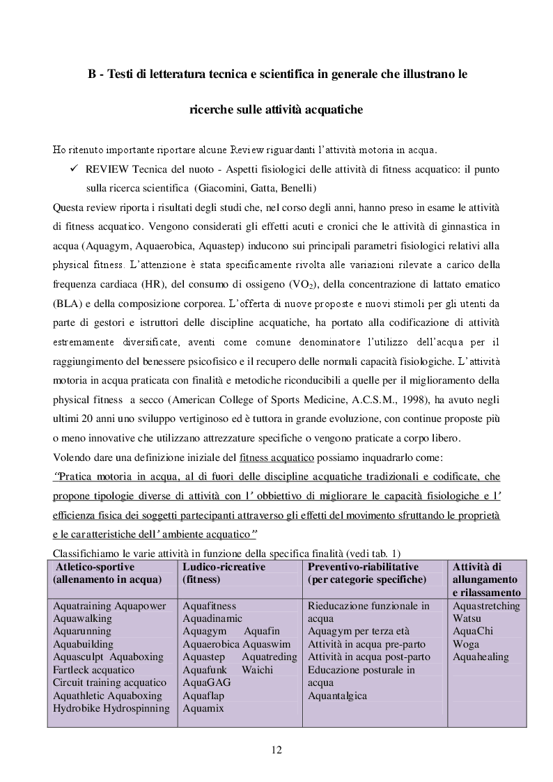 Estratto dalla tesi: Le motivazioni nella pratica delle attività fisiche acquatiche