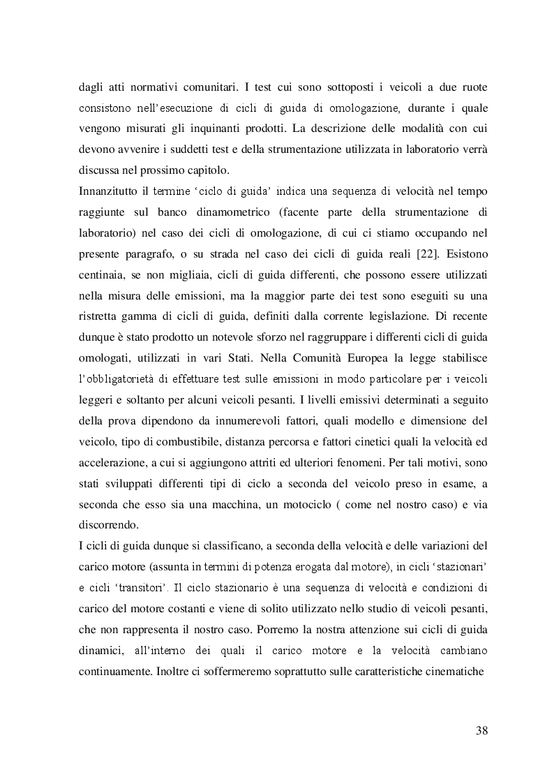 Estratto dalla tesi: Valutazione sperimentale delle emissioni e dei consumi di uno scooter Euro 3 in utilizzo reale
