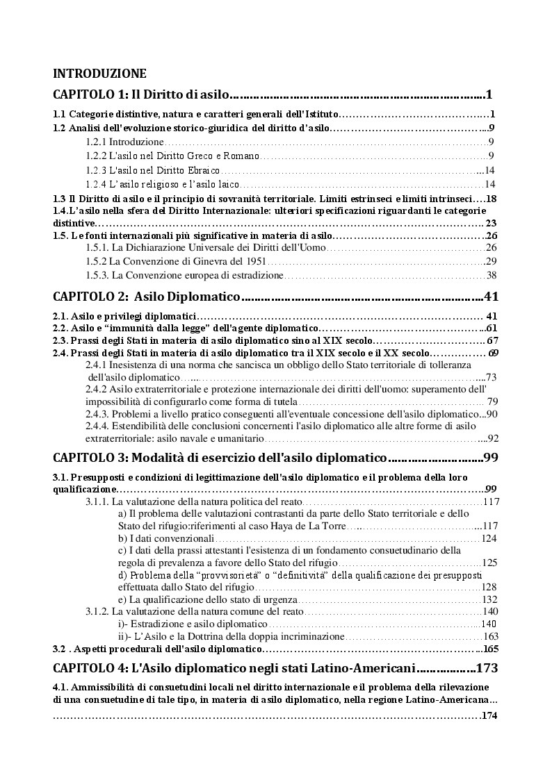 Indice della tesi: L'Asilo Diplomatico nel Diritto Internazionale, Pagina 1