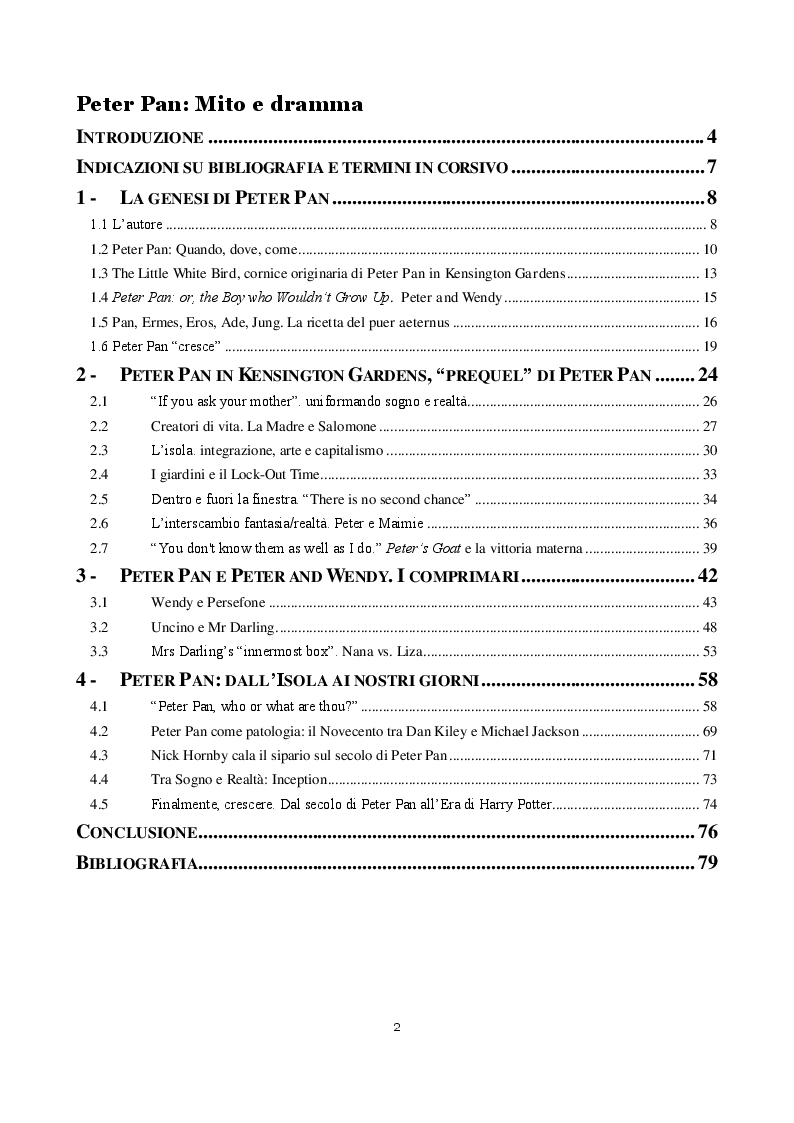 Indice della tesi: Peter Pan: Mito e Dramma, Pagina 1
