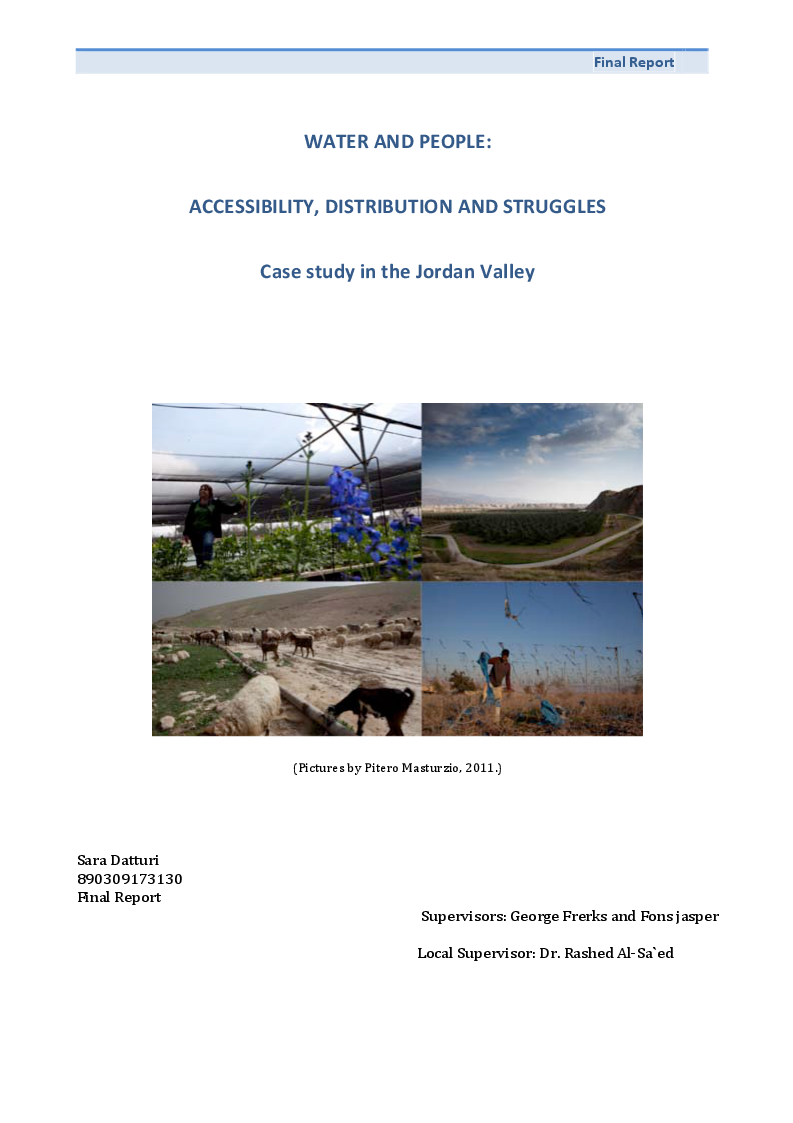 Preview of the thesis: Water and People: Accessibility, Distribution and Struggles - Case study in the Jordan Valley, Page 1