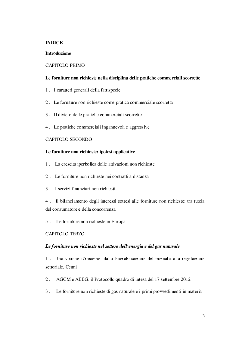 Indice della tesi: Le forniture non richieste e la tutela del consumatore, Pagina 1
