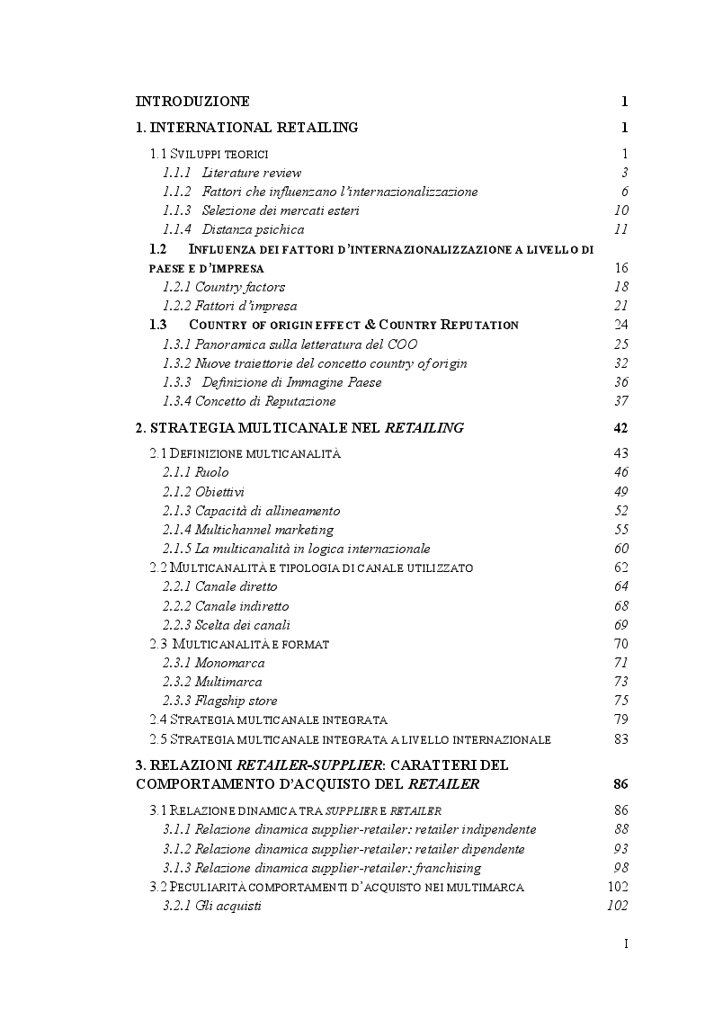 Indice della tesi: Internazionalizzazione delle imprese italiane in Francia. Il ruolo della distribuzione., Pagina 1