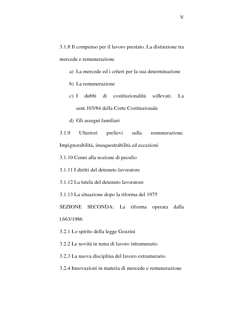 Indice della tesi: Il lavoro carcerario. Origine ed evoluzione normativa. L'esperienza del carcere di Pisa, Pagina 5