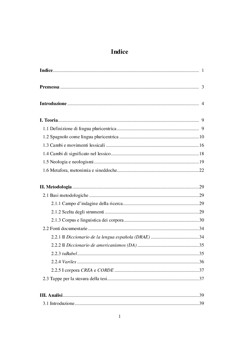 Indice della tesi: Cambi semantici del lessico della frutta nei vari paesi ispanofoni, Pagina 1