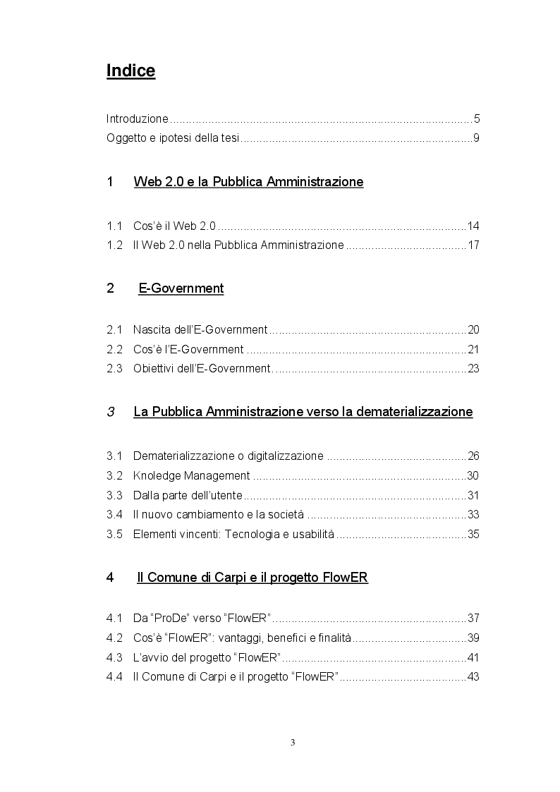 Indice della tesi: Pubblica Amministrazione: Web 2.0 e Dematerializzazione, Pagina 1