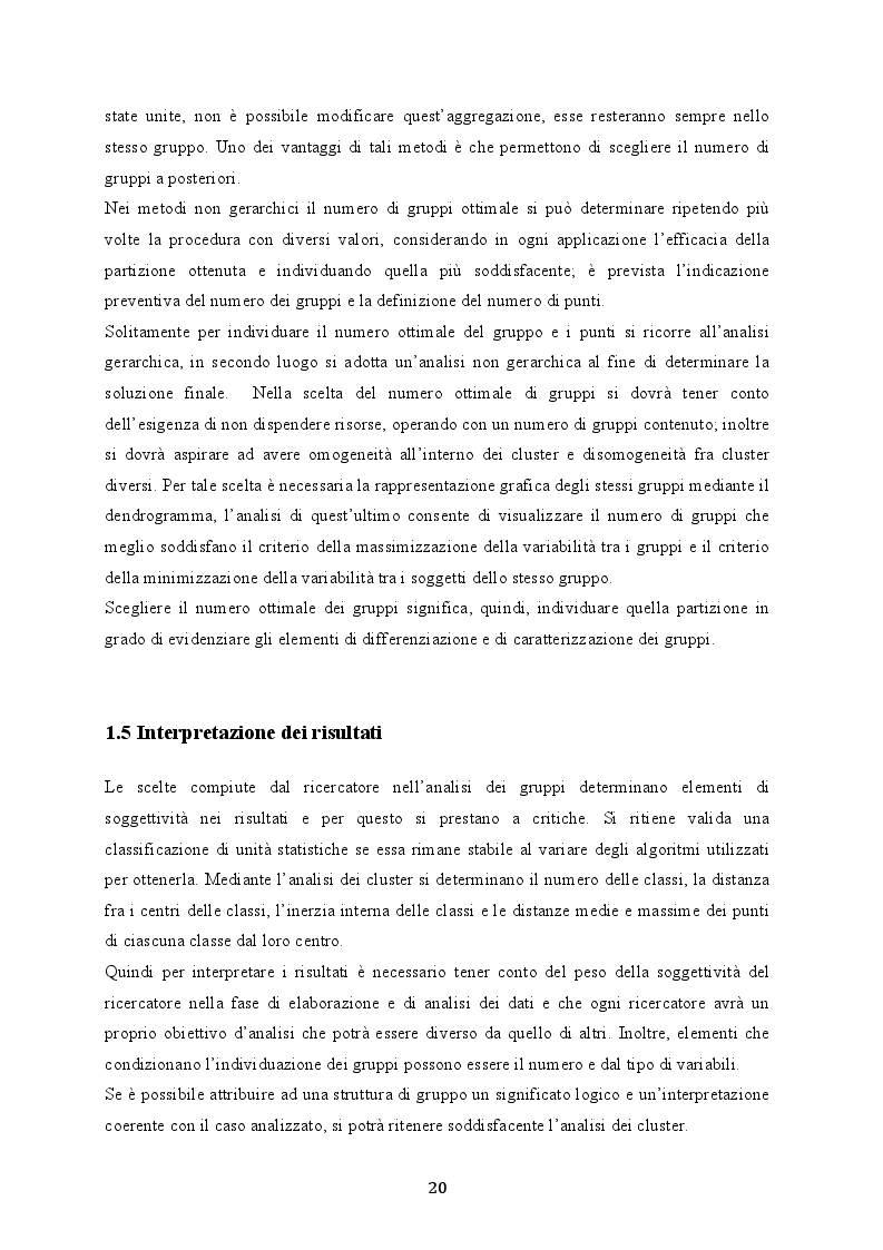 Estratto dalla tesi: La cluster analysis: aspetti teorici ed applicazione nel settore turistico