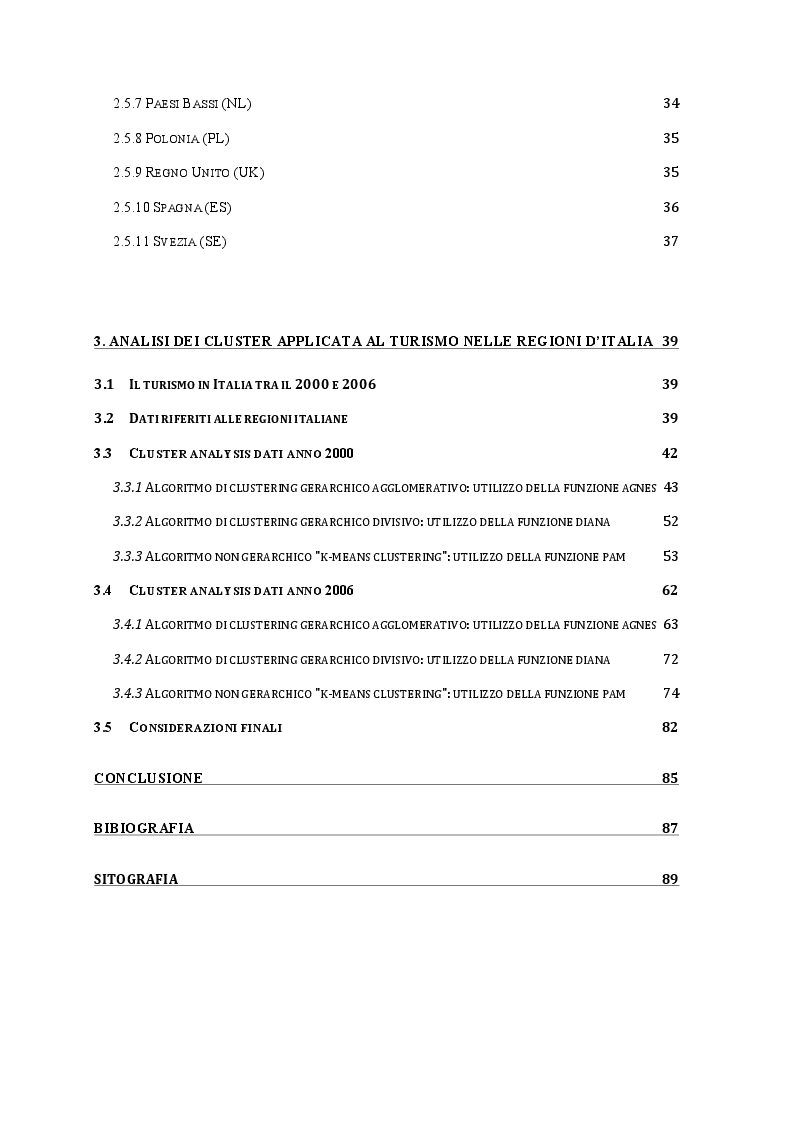 Indice della tesi: La cluster analysis: aspetti teorici ed applicazione nel settore turistico, Pagina 2