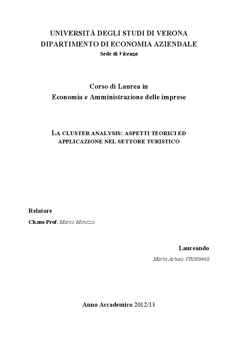 Anteprima della tesi: La cluster analysis: aspetti teorici ed applicazione nel settore turistico, Pagina 1