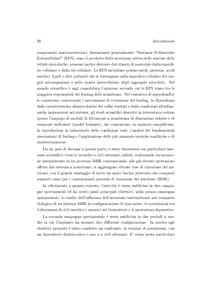 Estratto dalla tesi: Analisi di un impianto MBR a cicli alternati anossico/aerobico