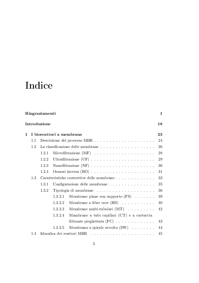 Indice della tesi: Analisi di un impianto MBR a cicli alternati anossico/aerobico, Pagina 1
