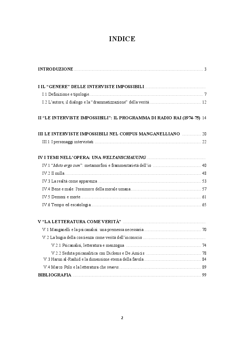Indice della tesi: Le Interviste impossibili di Giorgio Manganelli, Pagina 1