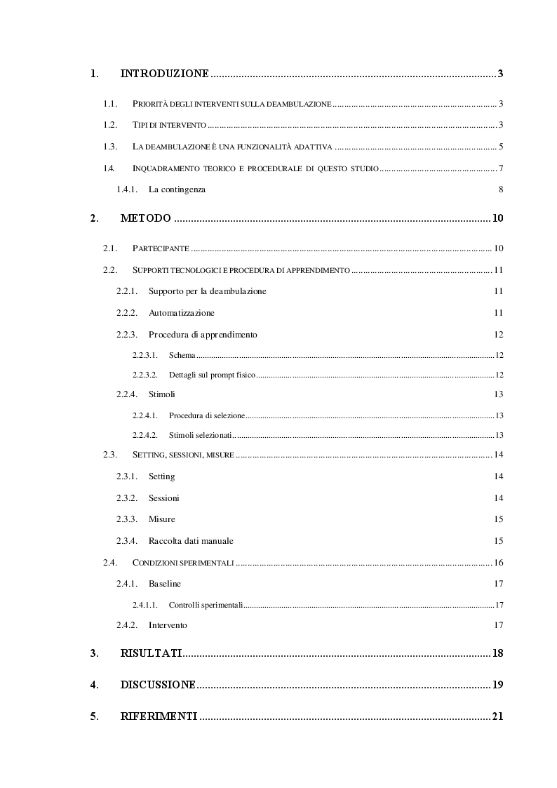 Indice della tesi: Un programma di deambulazione per una bambina con disabilità multiple, Pagina 1