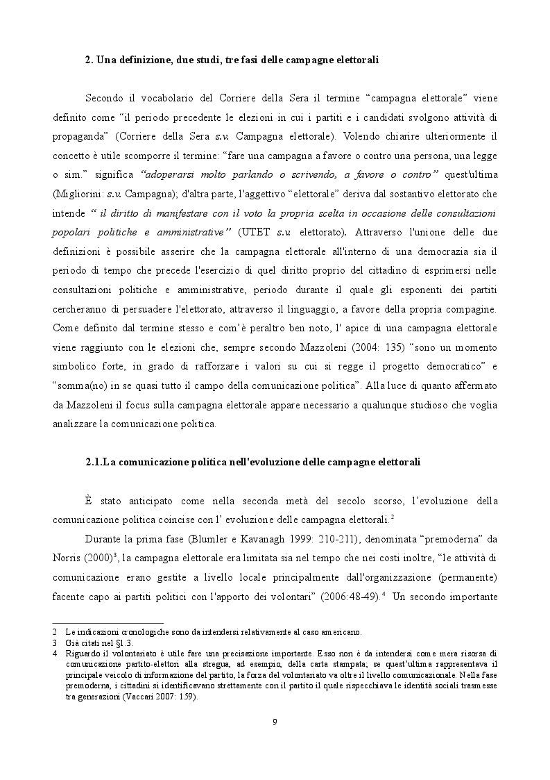 Estratto dalla tesi: The Permanent Campaign: un'analisi comparativa italiana-americana