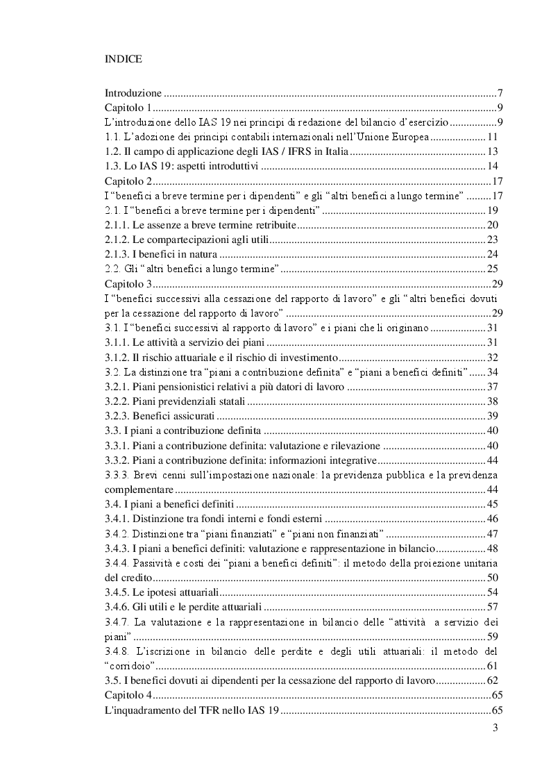 Indice della tesi: Analisi della contabilizzazione ed esposizione in bilancio dei ''benefici per i dipendenti'' nell'impostazione internazionale, nazionale e americana, Pagina 1