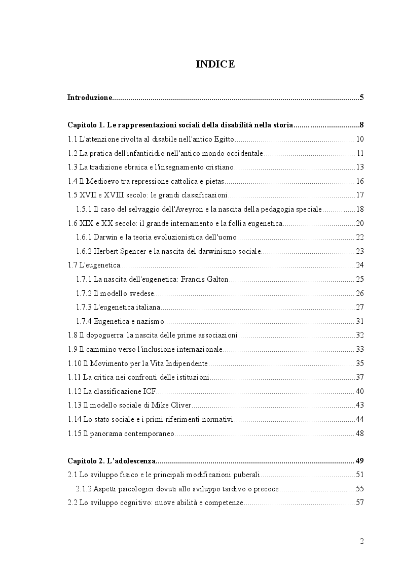 Indice della tesi: Adolescenza e Ritardo Mentale: uno studio sul passaggio all'età adulta, Pagina 1